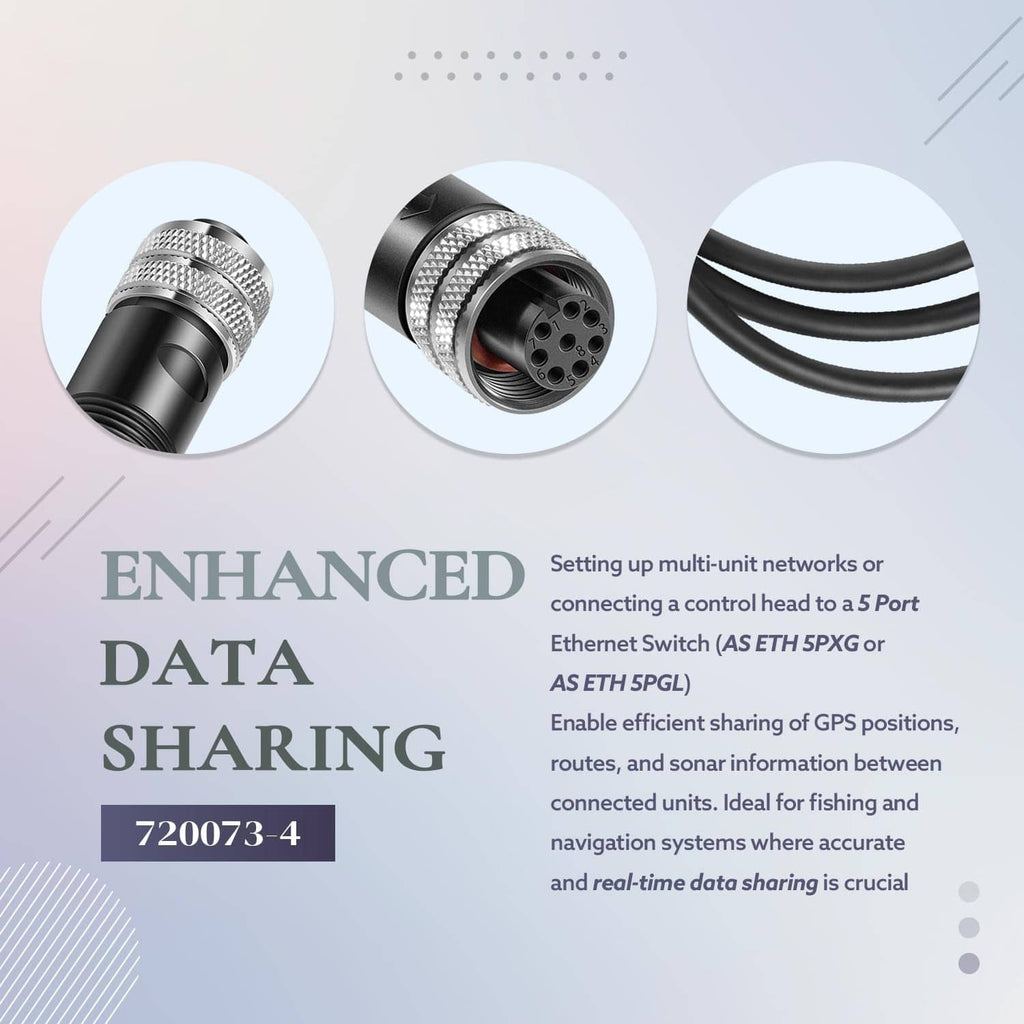 Boat Ethernet cable with coiled black cord and textured metal connector heads