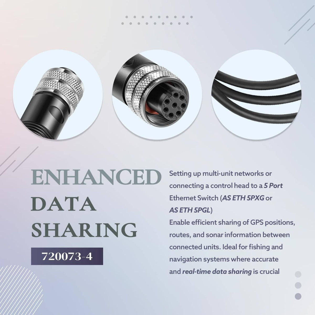 Boat Ethernet cable with coiled black cord and textured metal connector heads