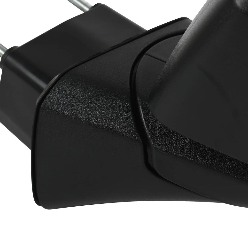 Black side mirror assembly with curved housing and glossy lower edge