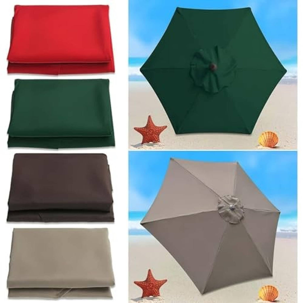 Set of replacement umbrella canopy panels in multiple colors, folded for storage