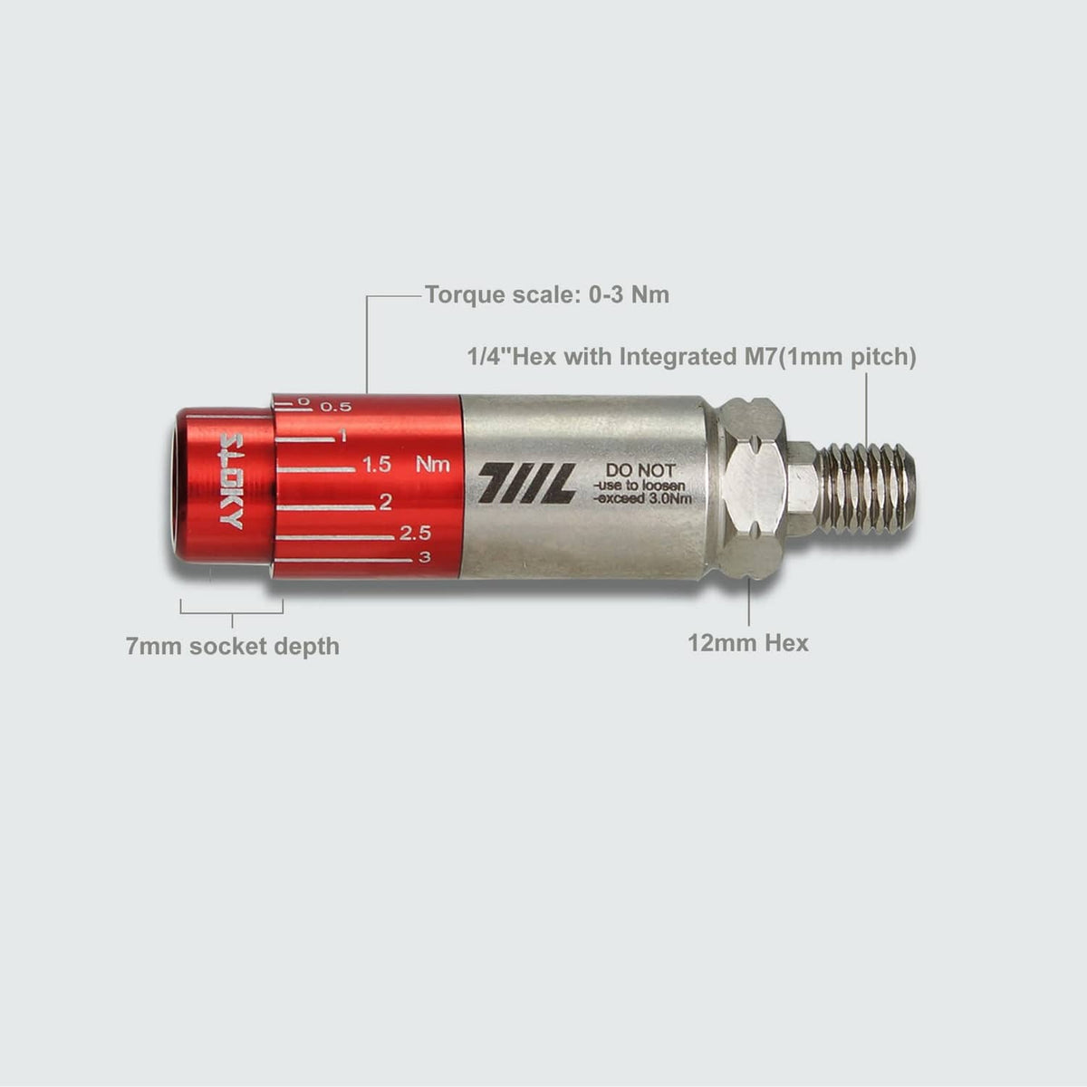 Torque driver with 1/4 hex and integrated M7 1mm pitch; 12mm hex end