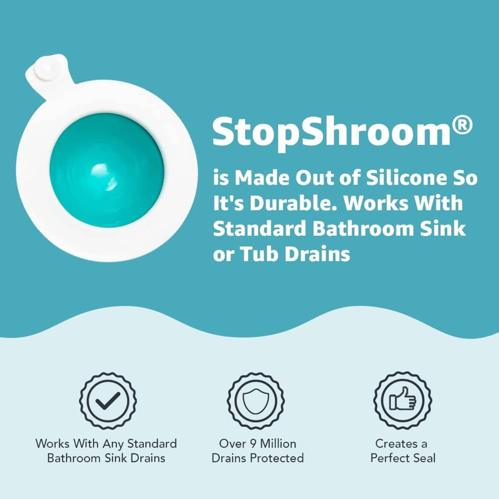 White mushroom-shaped silicone drain stopper plug with curved suction cup rim