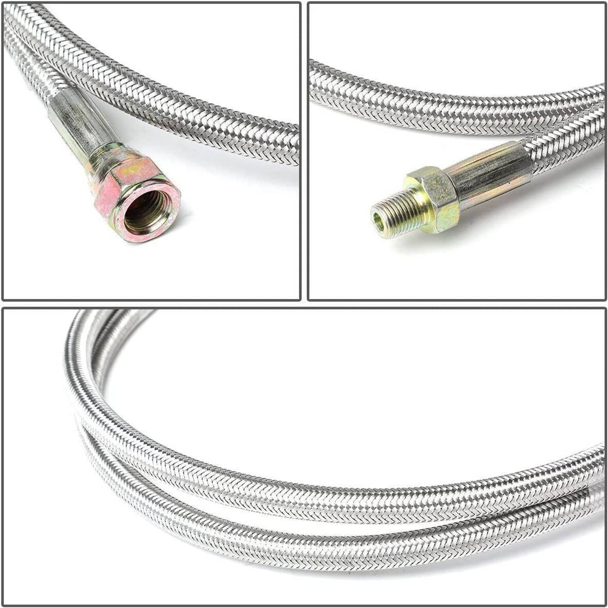 Stainless steel braided oil lines with crimped ends and threaded fitting