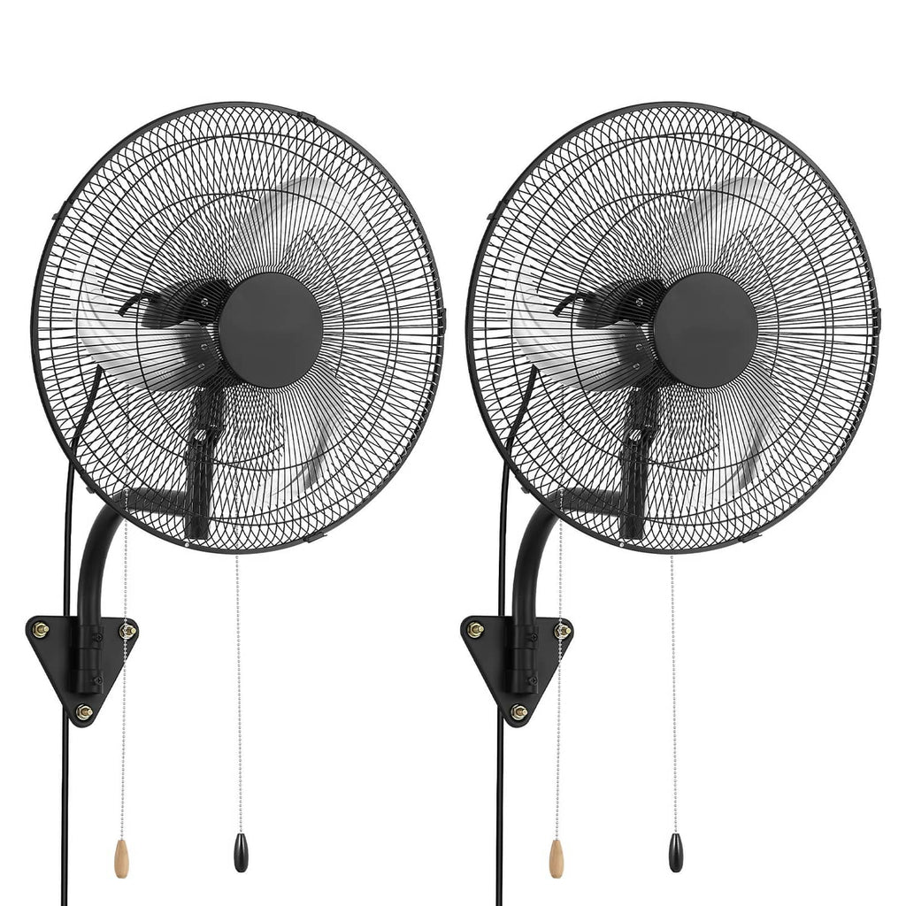 18-inch wall-mounted oscillating fan set, black grille, two fans with pull cords