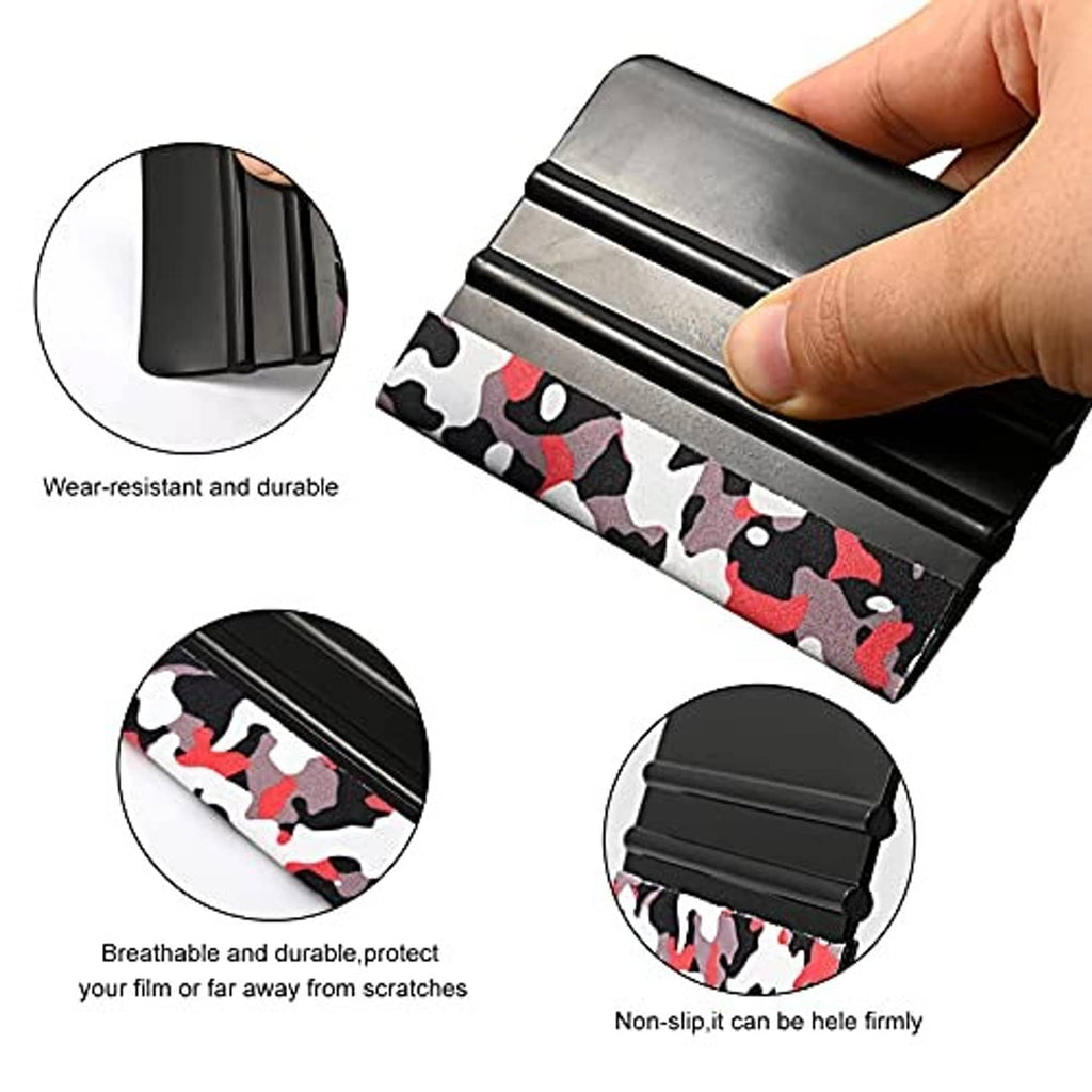 Black vinyl squeegee applicator grip with red, white, and gray camo sponge pad