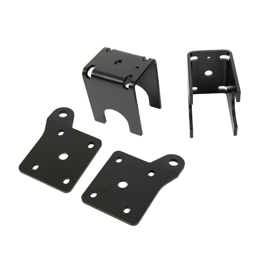 Black drop spindle bracket plates and mounting housings with bolt holes