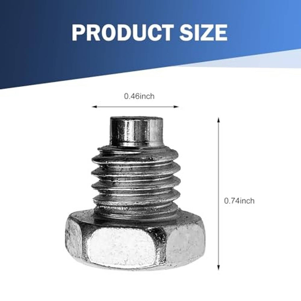 Hydraulic jack set screw, hex head with threaded rod, shown with size markings