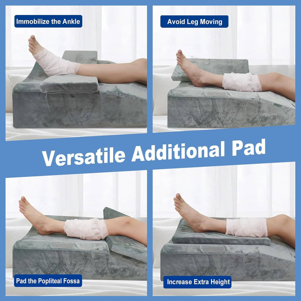 Gray leg elevation pillow with removable additional pad for extra support