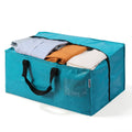 Turquoise extra-large moving bag with black handles and backpack straps, open top