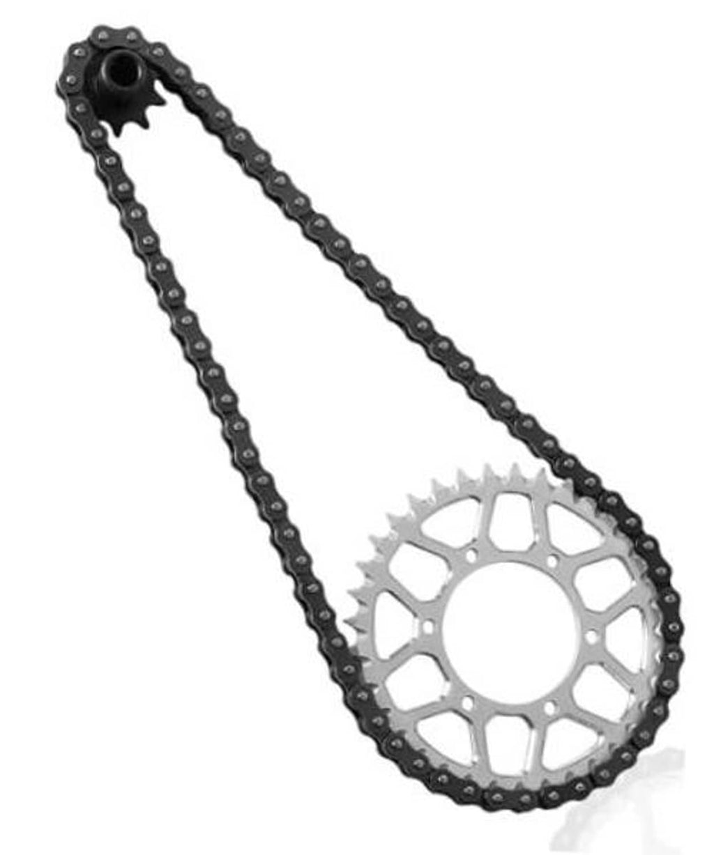 Rear hub chain sprocket set with 36T silver sprocket and black roller chain