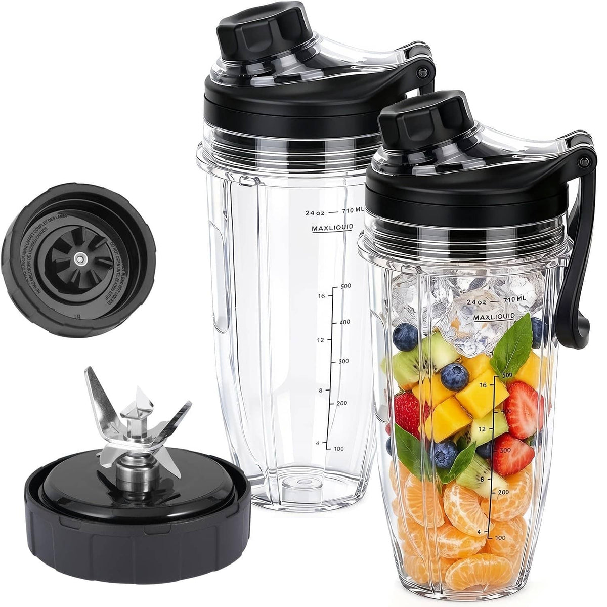 Replacement blender blade with black base and 24 oz clear cup