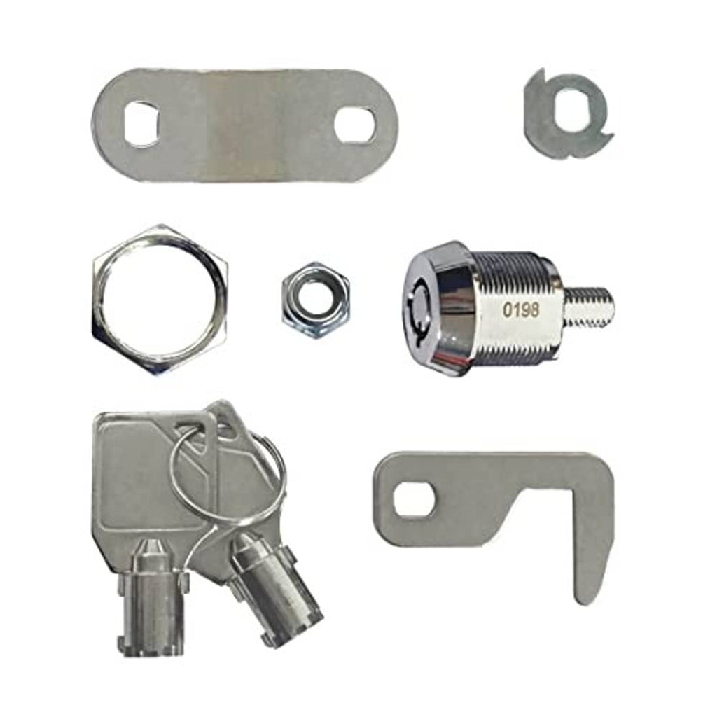Toolbox cam lock set with mounting plate, hardware, and two keys