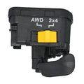 Thumb throttle lever AWD 2x4 switch, black housing with yellow control button