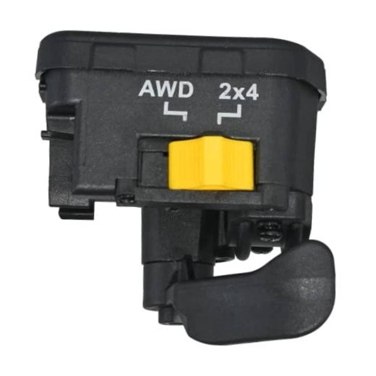Thumb throttle lever AWD 2x4 switch, black housing with yellow control button