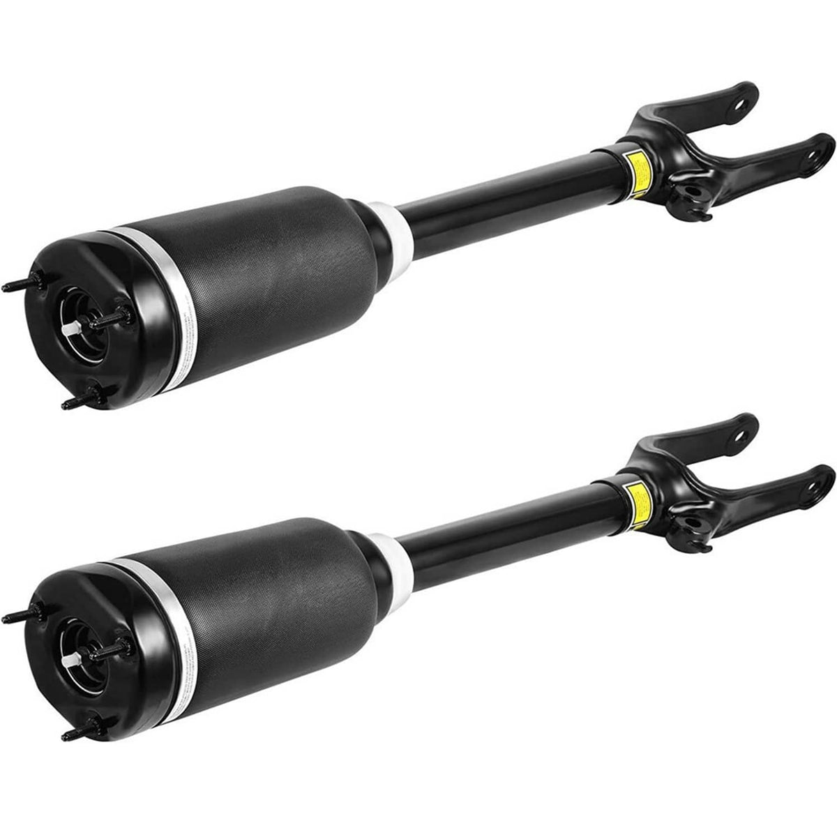 Front air suspension strut pair with black bellows and piston rod brackets