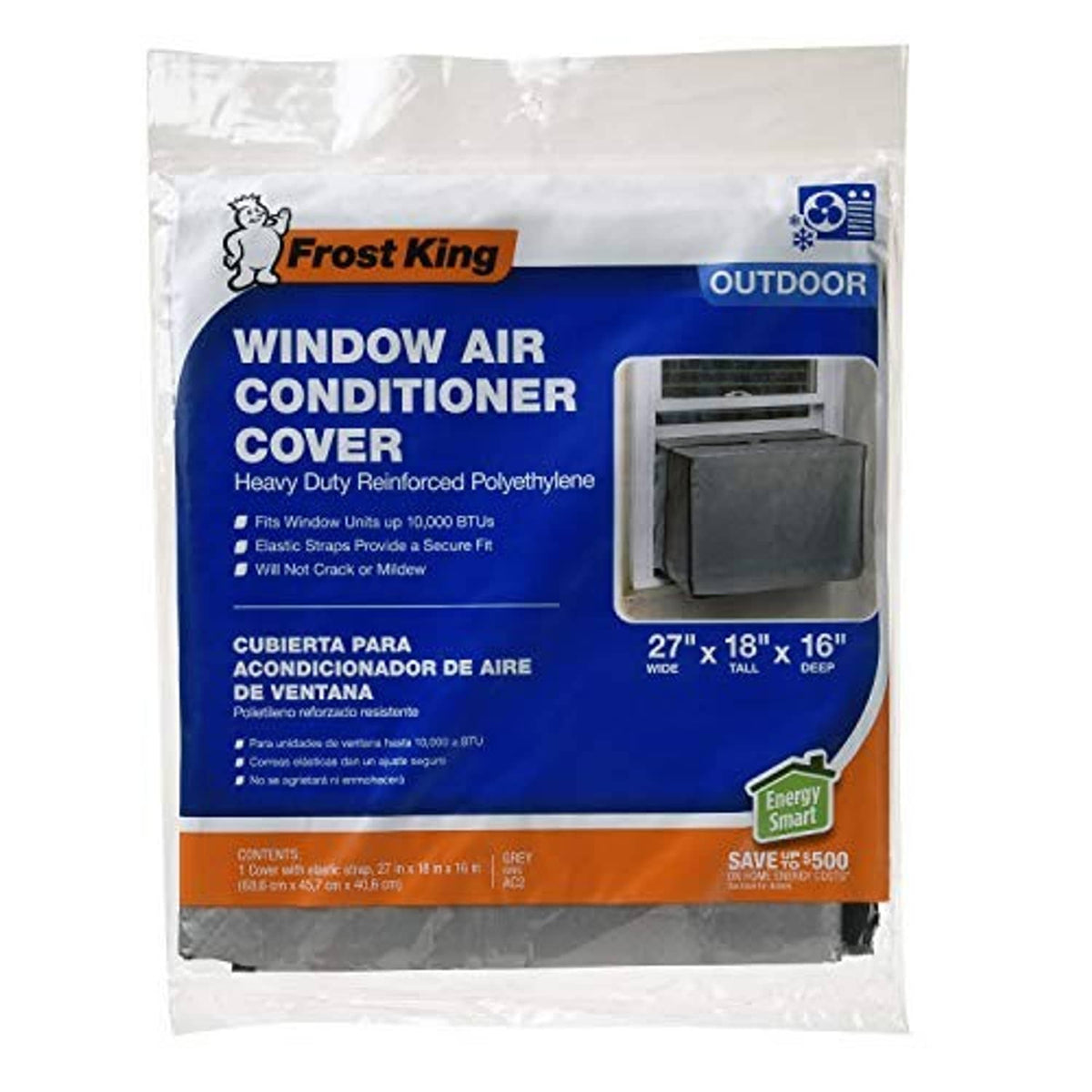 Gray outdoor window AC cover, 27 in wide x 18 in tall x 16 in deep