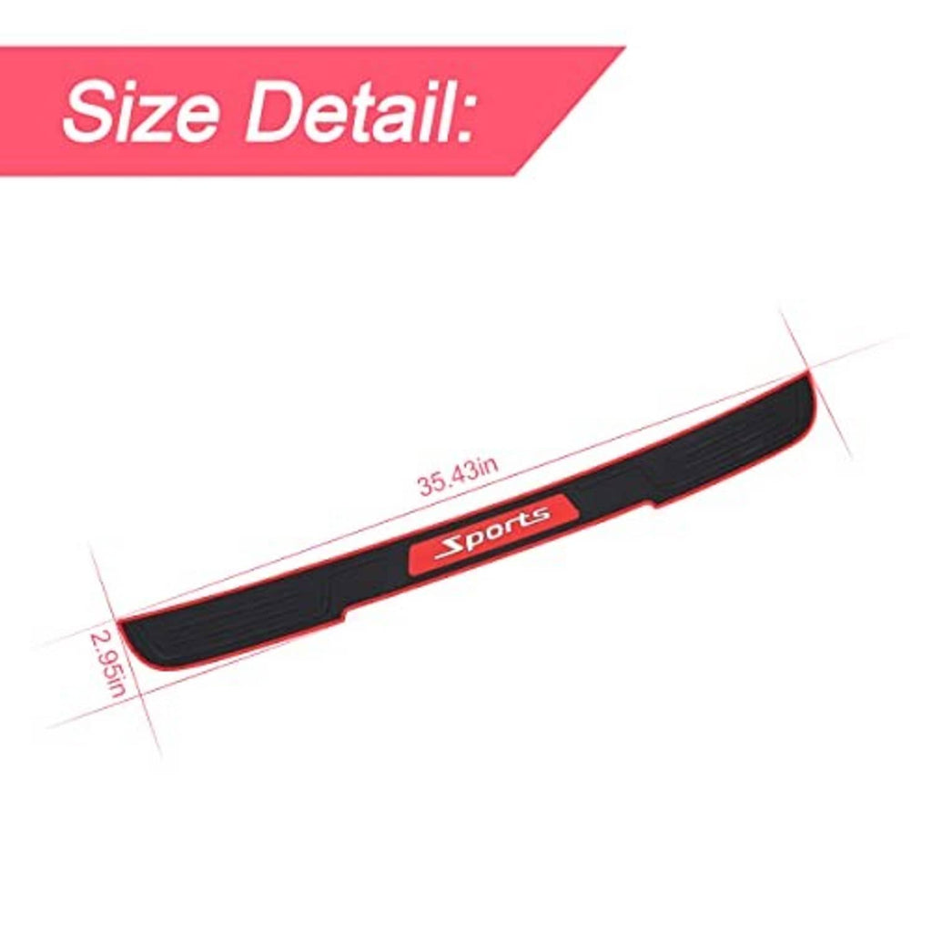 Universal rear bumper guard protector, black rubber with red trim, 35.4 in x 2.6 in