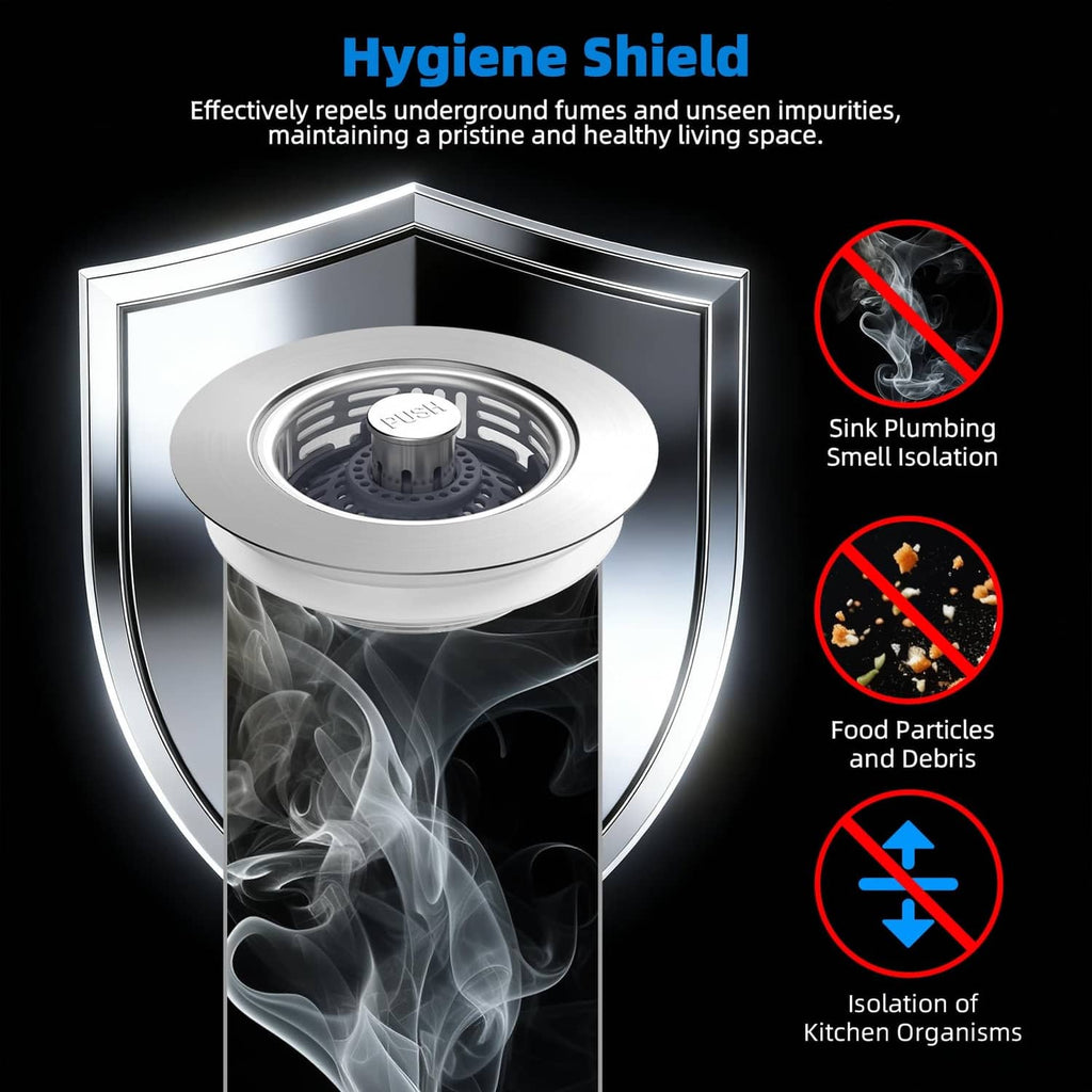 Kitchen sink drain strainer with smoke-shield style seal ring around drain opening