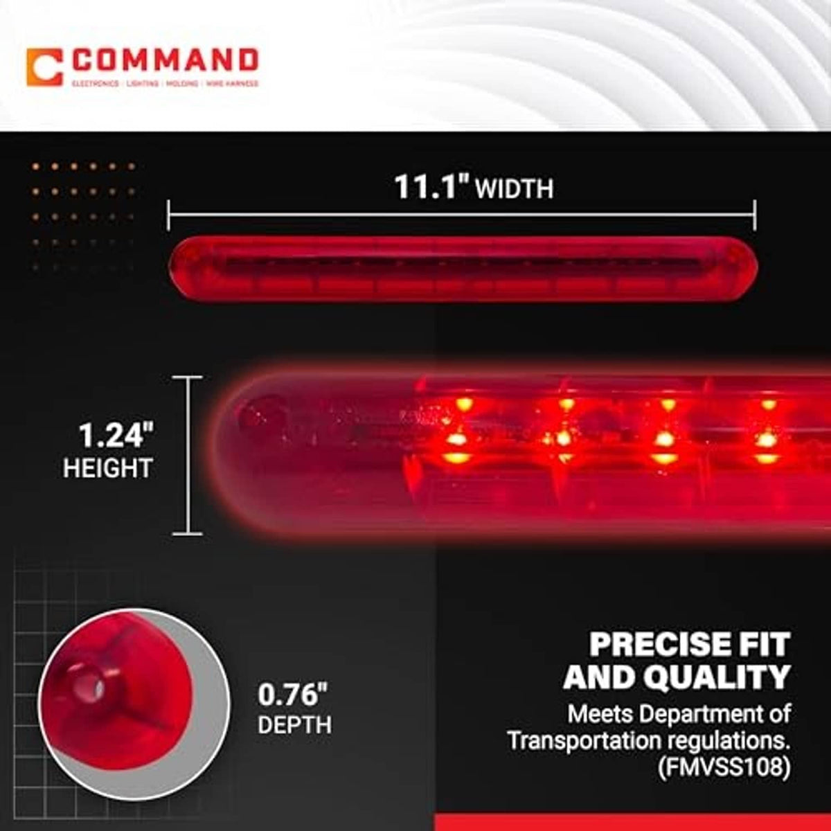 Compact red LED third brake light bar with low-profile housing