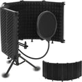 5-fold microphone isolation reflection shield with circular pop filter and stand