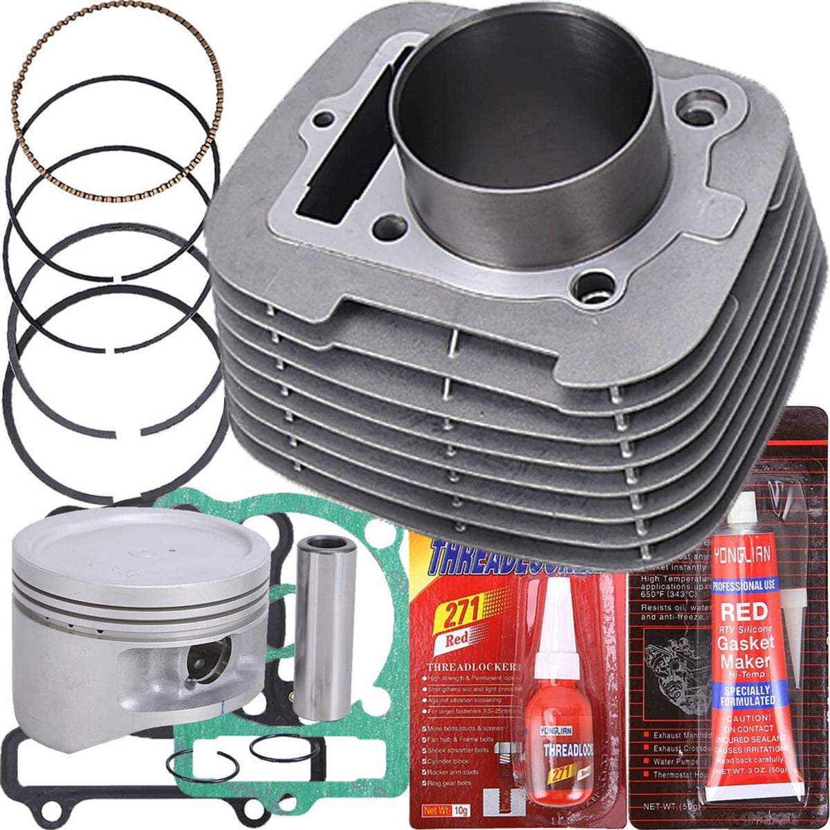 Cylinder head kit with metal cylinder barrel, piston, rings, and gasket set