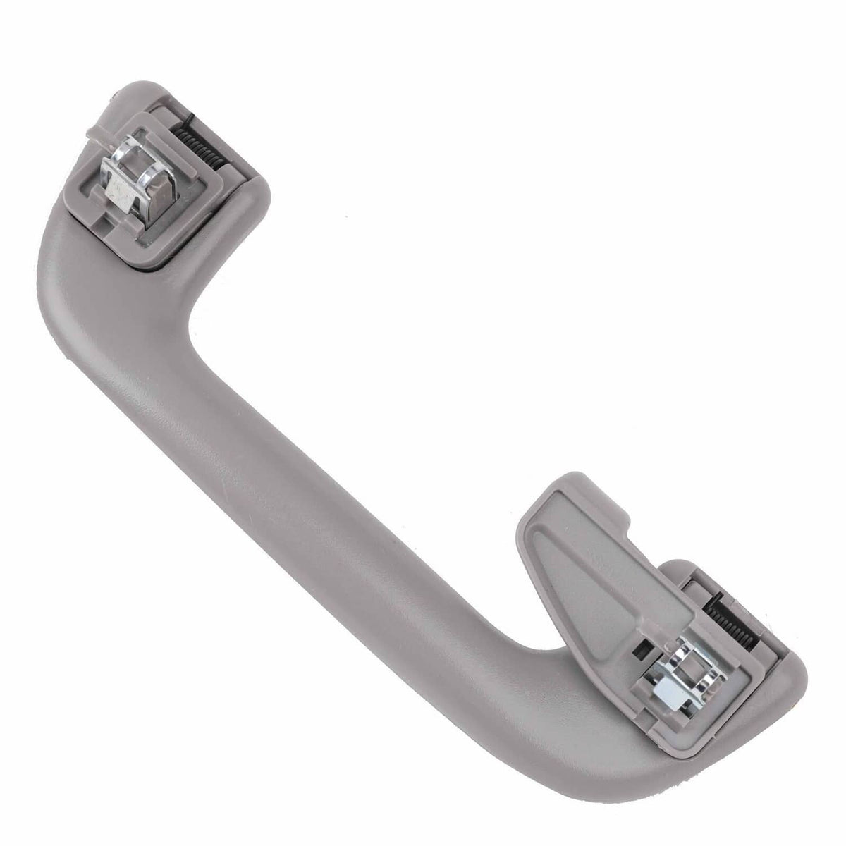 Gray roof grab handle with clip-on mounting bracket close-up