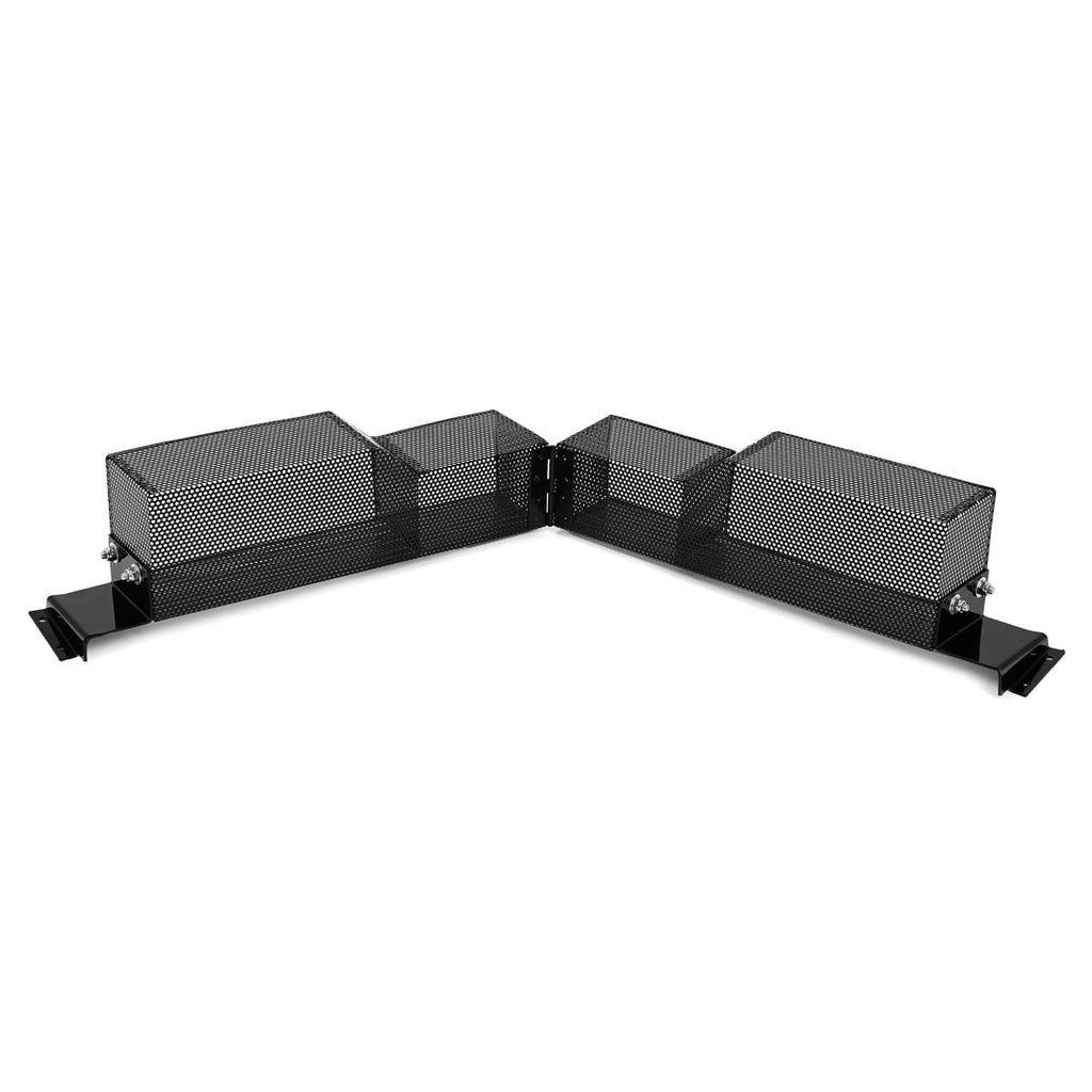 Front golf cart dash storage tray organizer with curved layout and black mesh bins