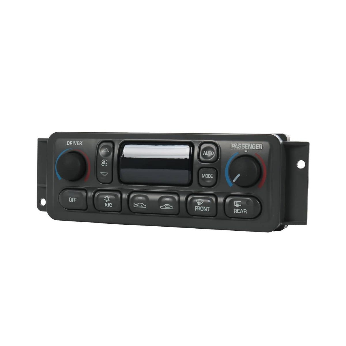 Car A/C climate control panel with DRIVER and PASSENGER dials and mode buttons