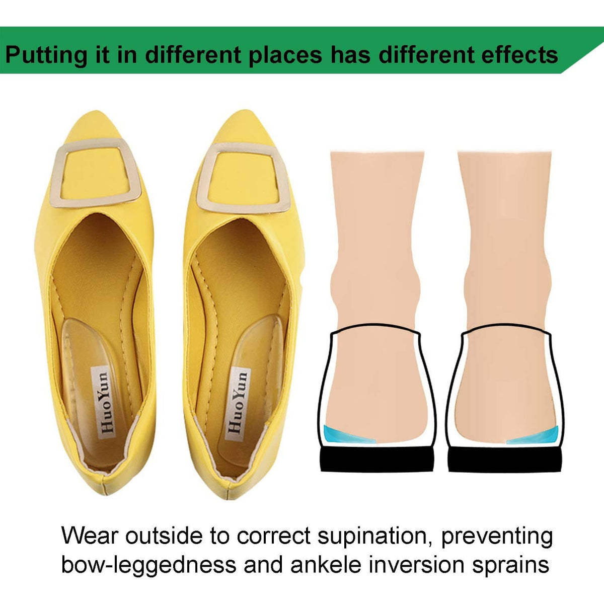 Clear heel wedge silicone insoles shown for outside shoe wear and ankle alignment