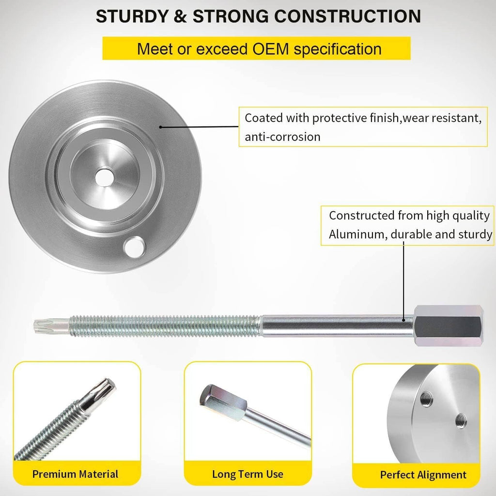 Clutch puller tool with long threaded rod and round flange plate shown with callouts