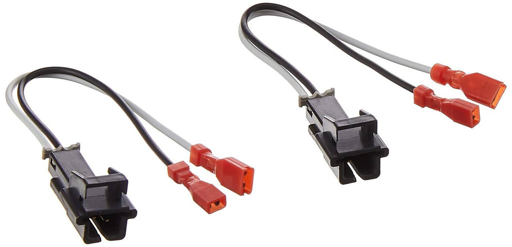 Metra speaker wiring connector harness with black cables and red end plugs