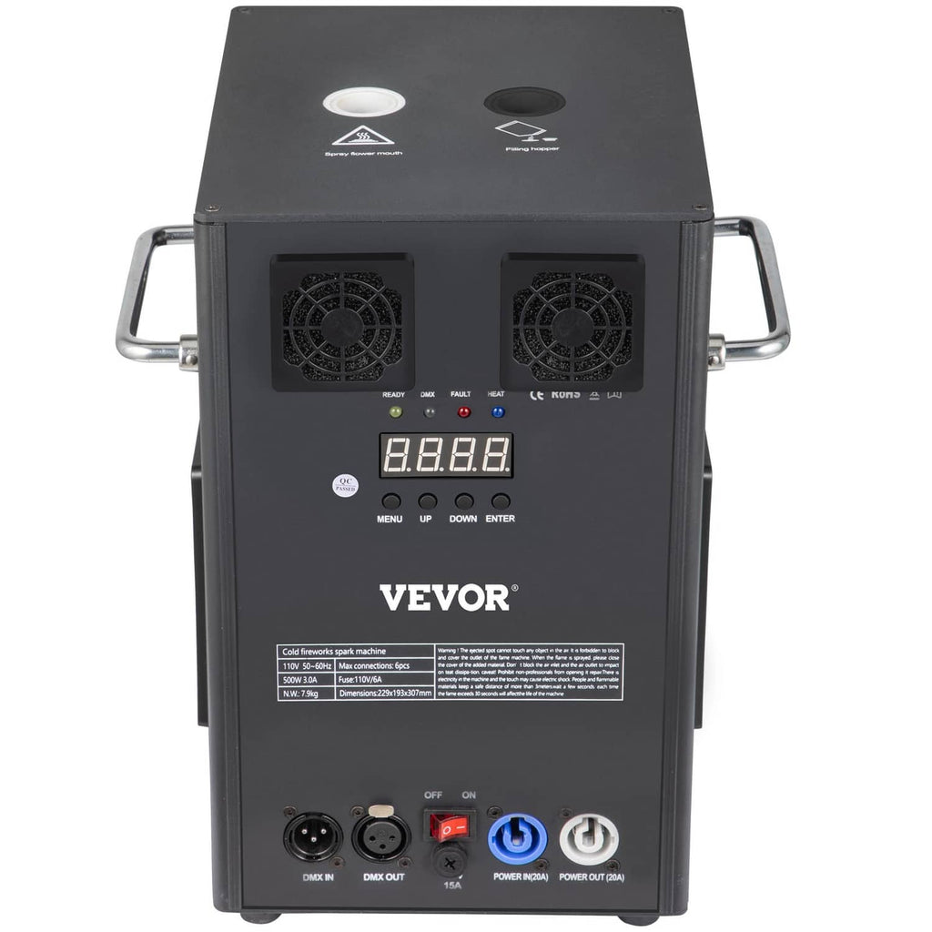 700W cold spark machine front view with two cooling fans and control ports