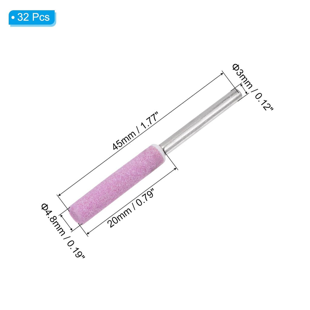 Diamond grinding tip on metal shank, purple abrasive head with size markings