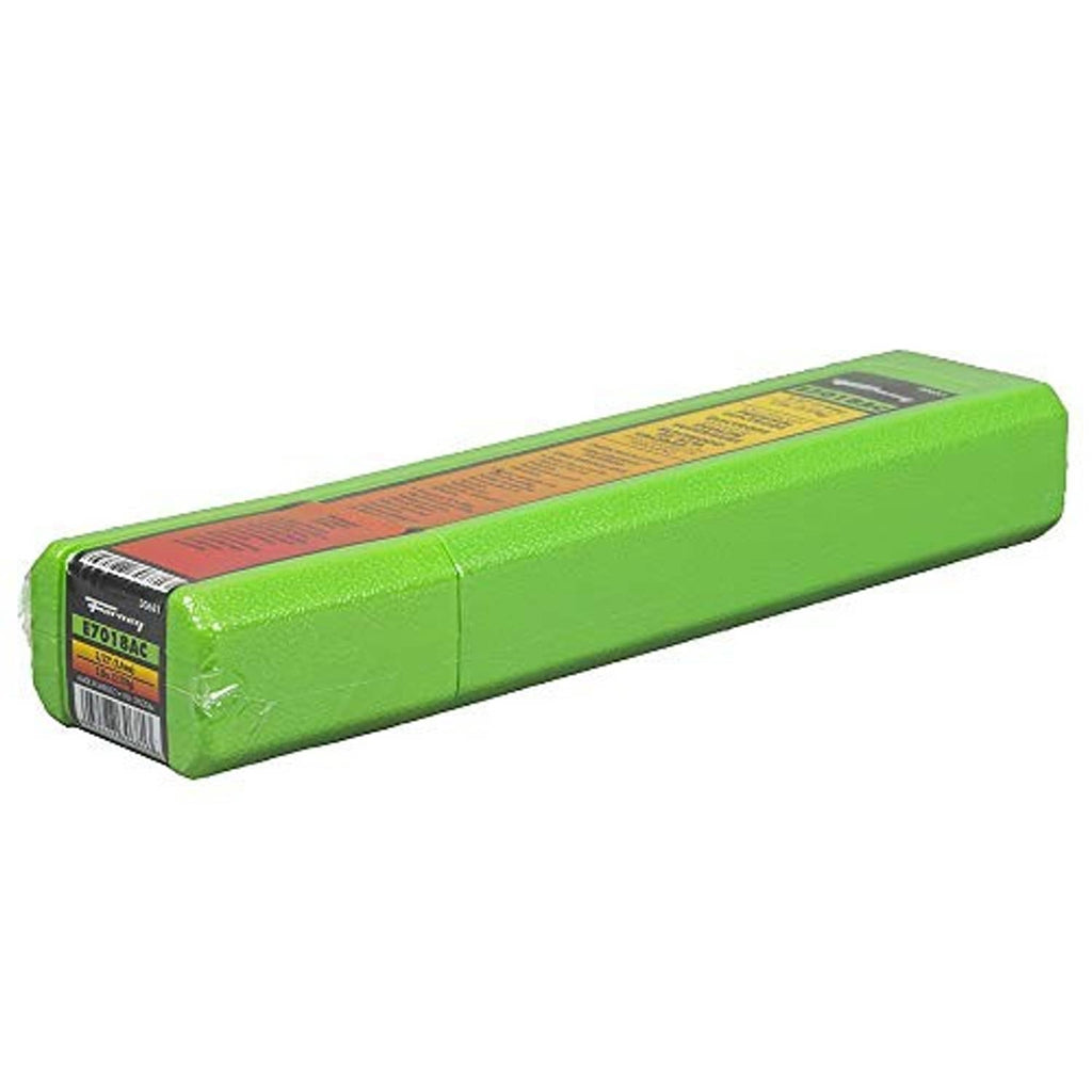 Green E7018AC welding rod bundle package with label on end