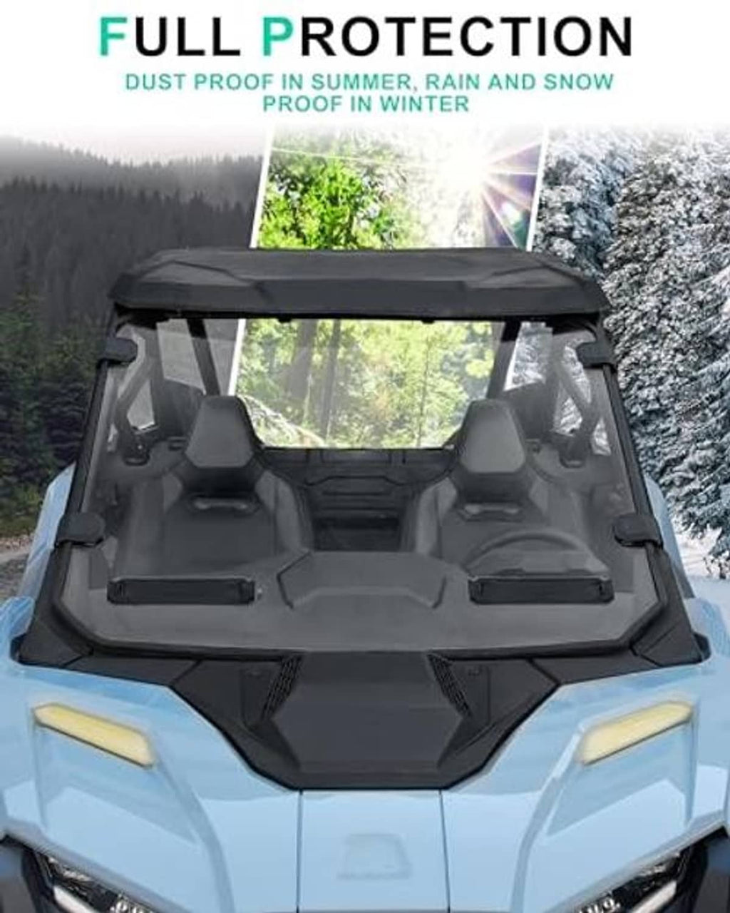 Front windshield for Polaris RZR PRO with dark-tinted clear panel on blue UTV