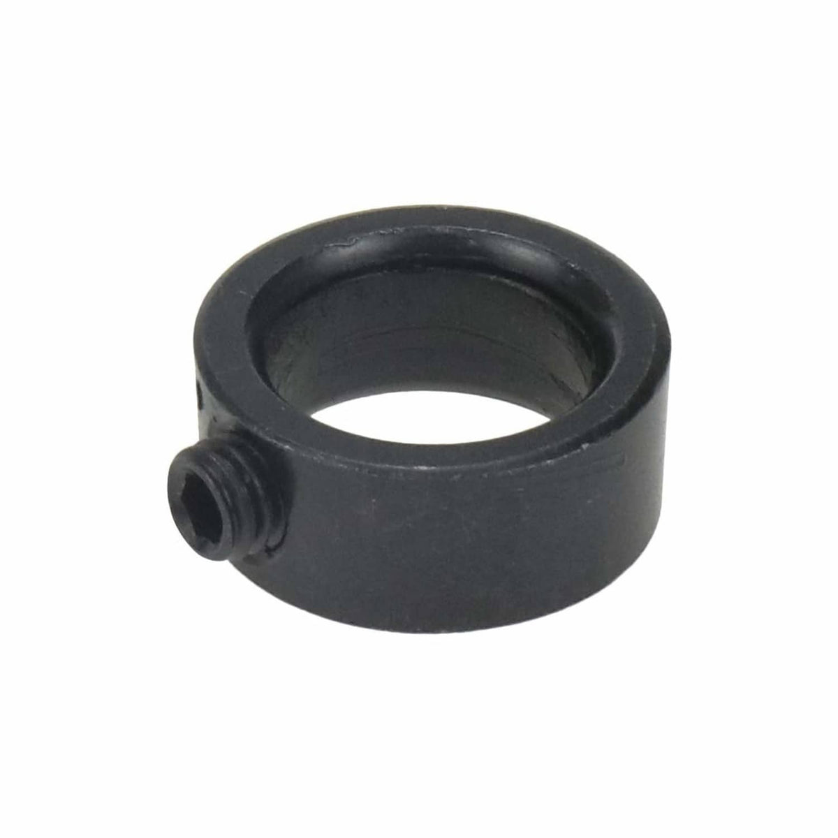 Single black drill bit depth stop collar with side set-screw opening