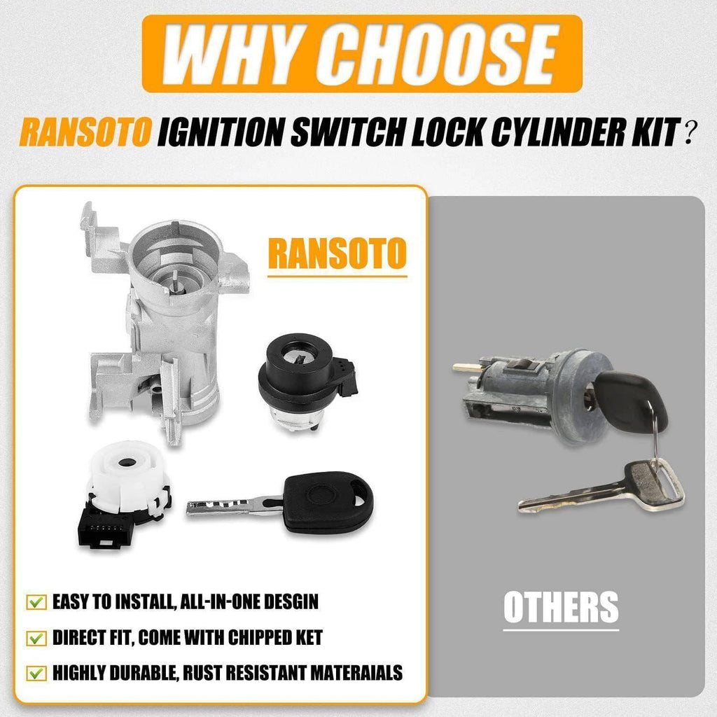 Ignition switch lock cylinder kit with keys and black key fob