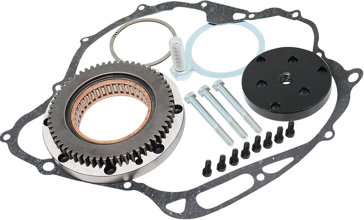 Clutch puller starter kit with gear, gasket, bolts, and puller plate