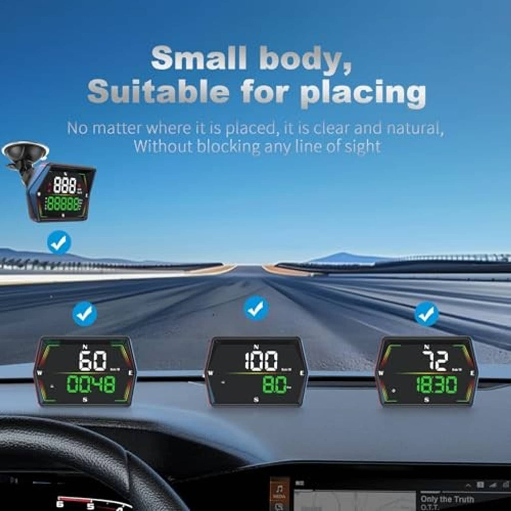 Set of compact GPS HUD speedometers with green LED displays in small housings