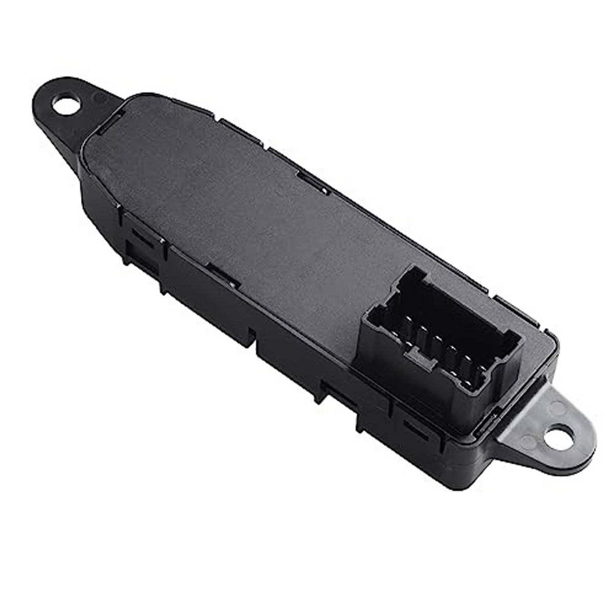 Power seat control switch backside with large electrical connector and mounting tab