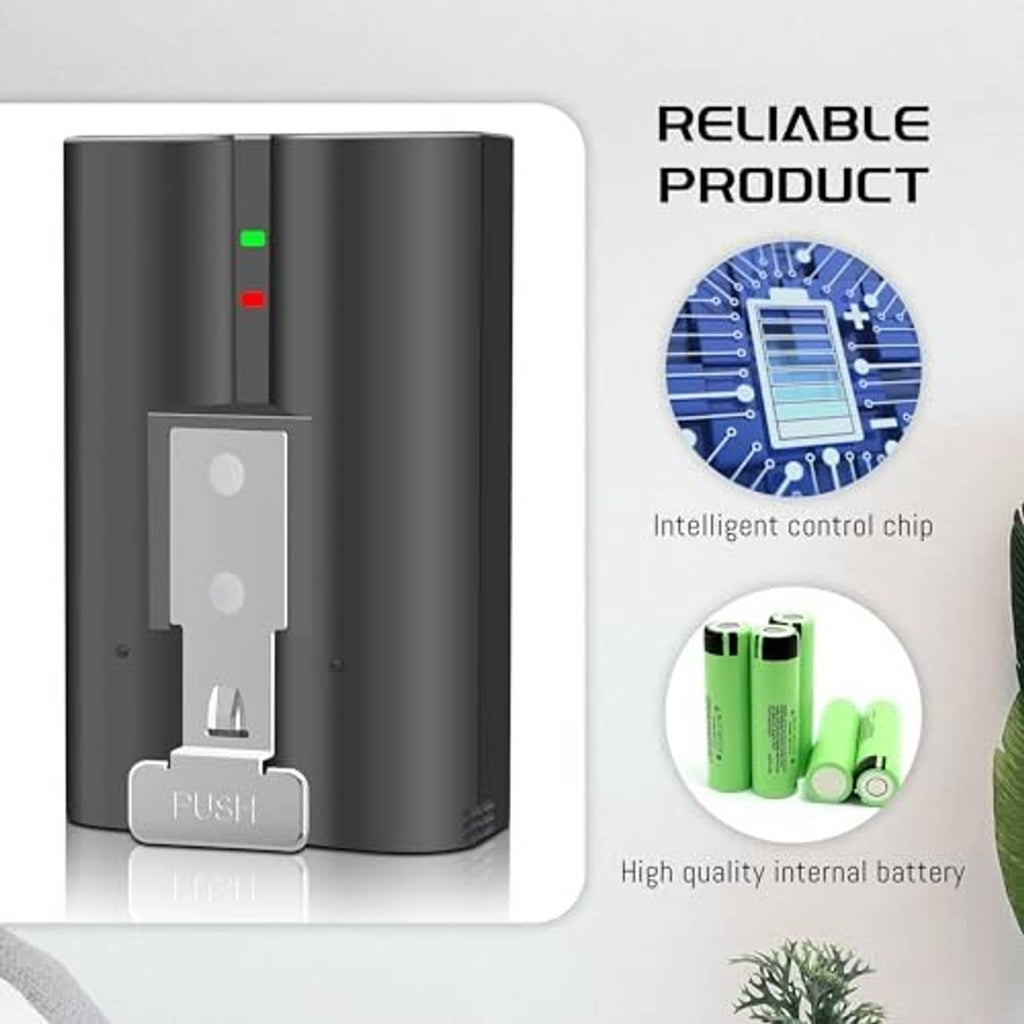 Charging dock with two battery slots and LED status lights, showing internal electronics