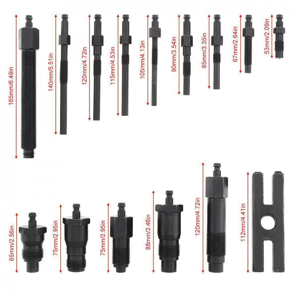 Compression tester adapter lengths chart showing multiple black threaded pieces