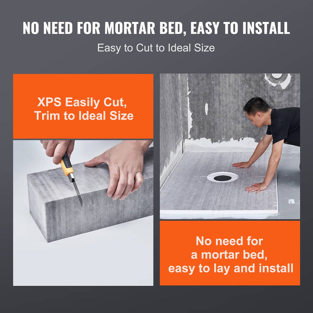 Gray shower curb pan kit showing easy-cut curb for shower installation