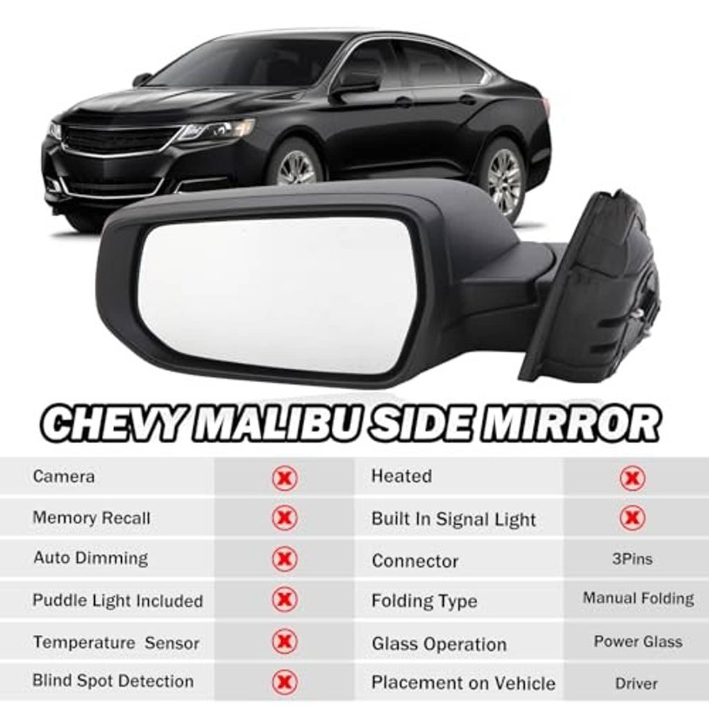 Textured black left side rearview mirror with clear glass and rear connector housing