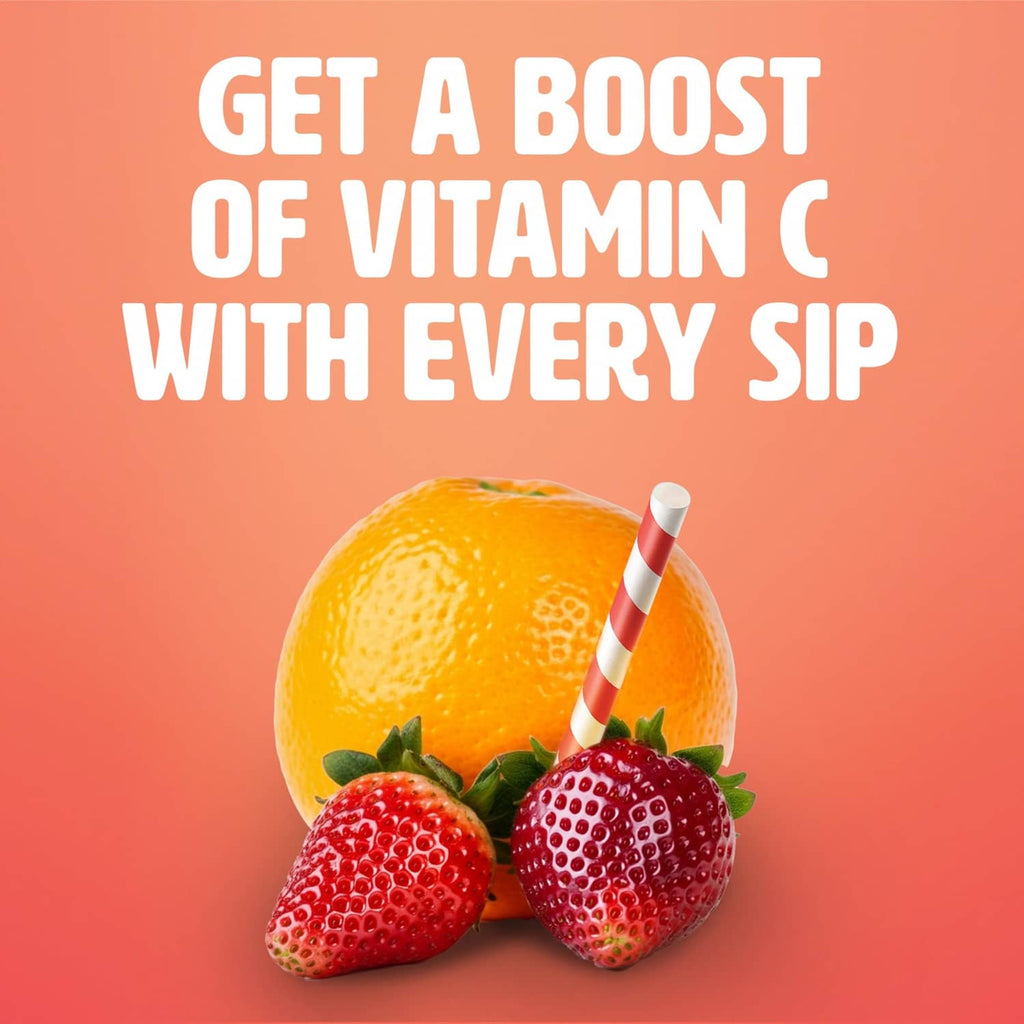 Vitamin C style promo scene with orange and strawberries
