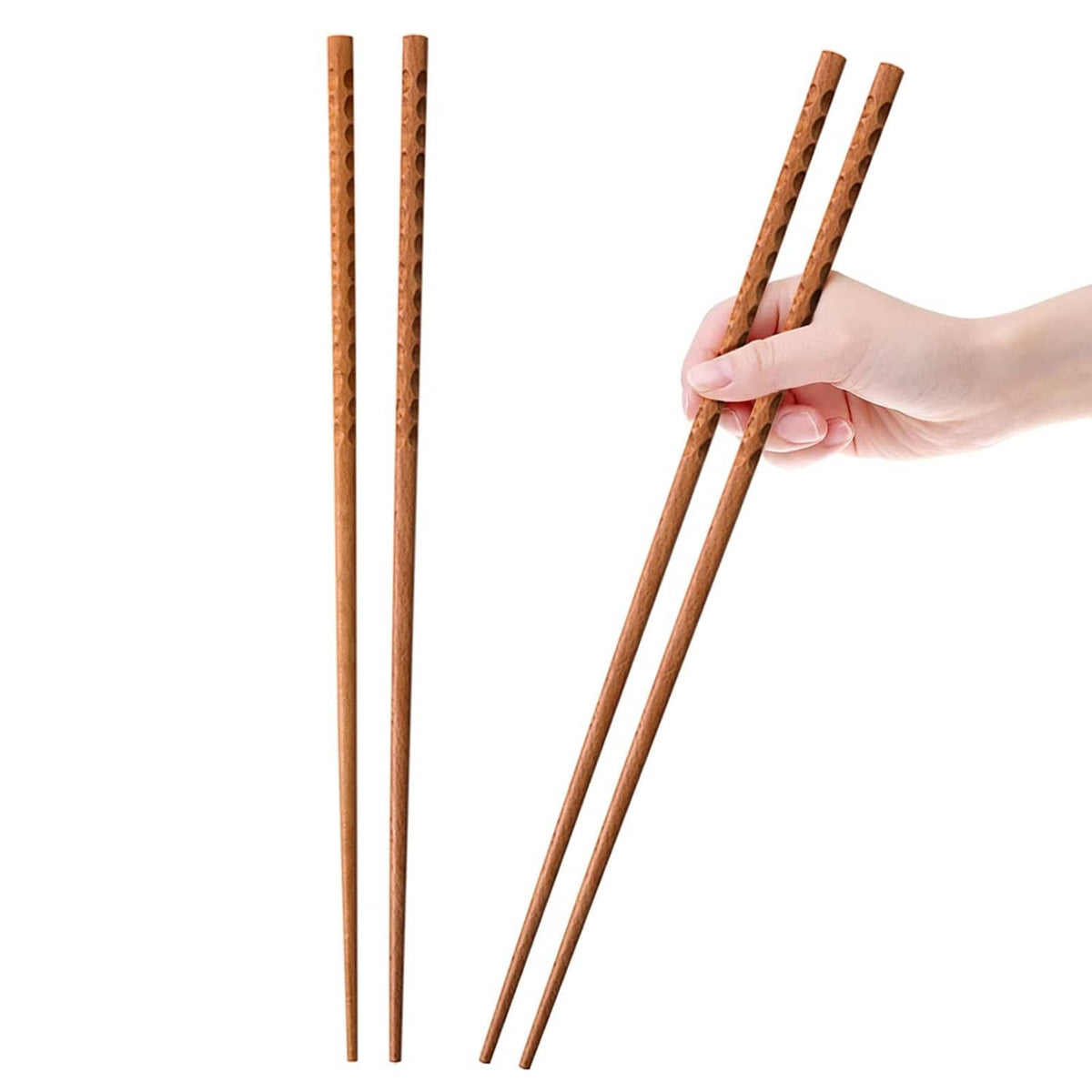Beech wood chopsticks pair, straight brown wooden cooking utensils with smooth ends