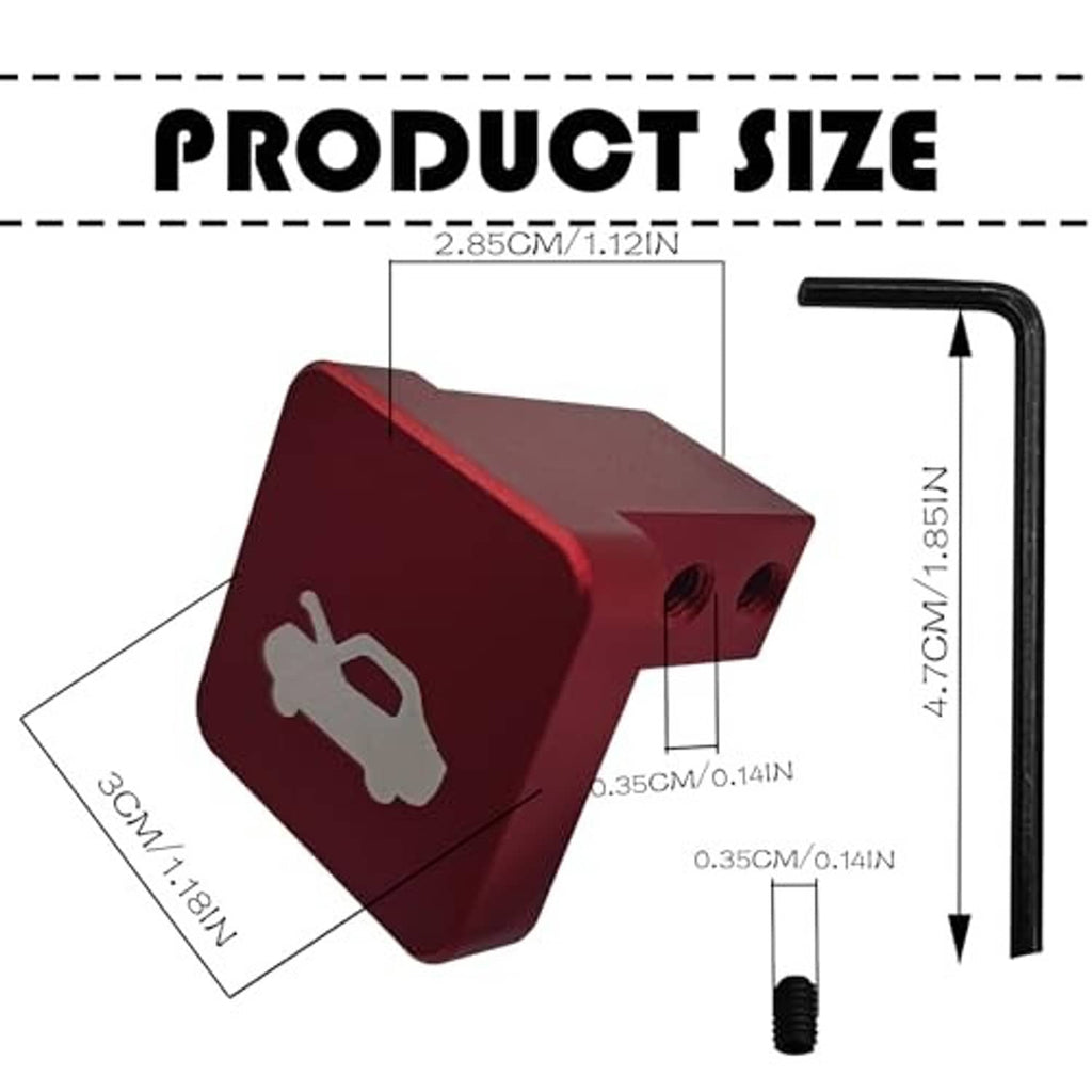 Red hood latch release handle with tool icon, L-shaped rod, and two screws