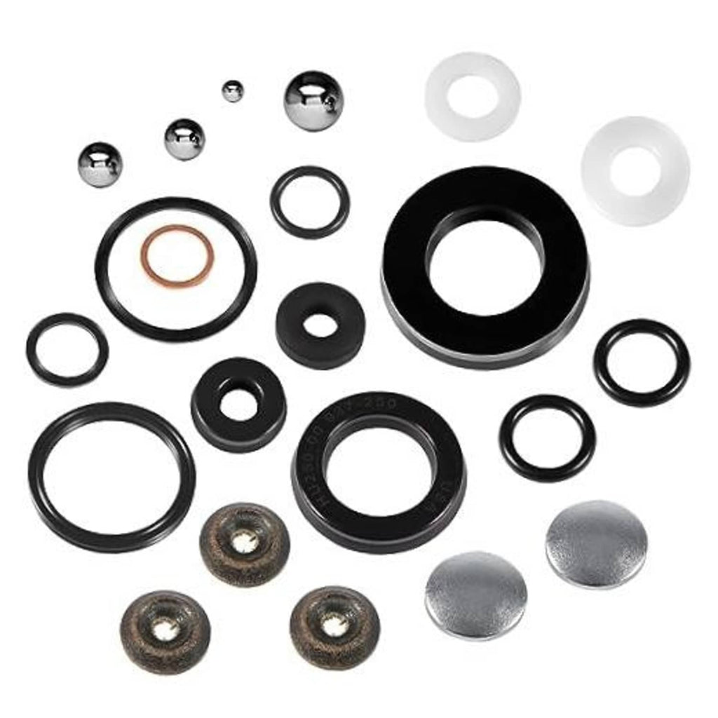 Floor jack seal kit with black rubber seals, O-rings, and copper-colored gasket