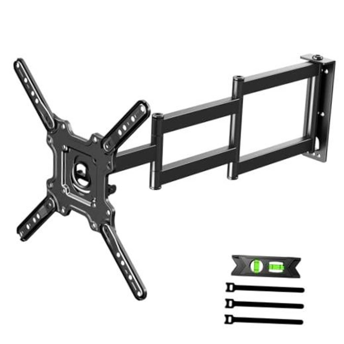 Full motion TV wall mount bracket with long arms and adjustable mounting plates, black