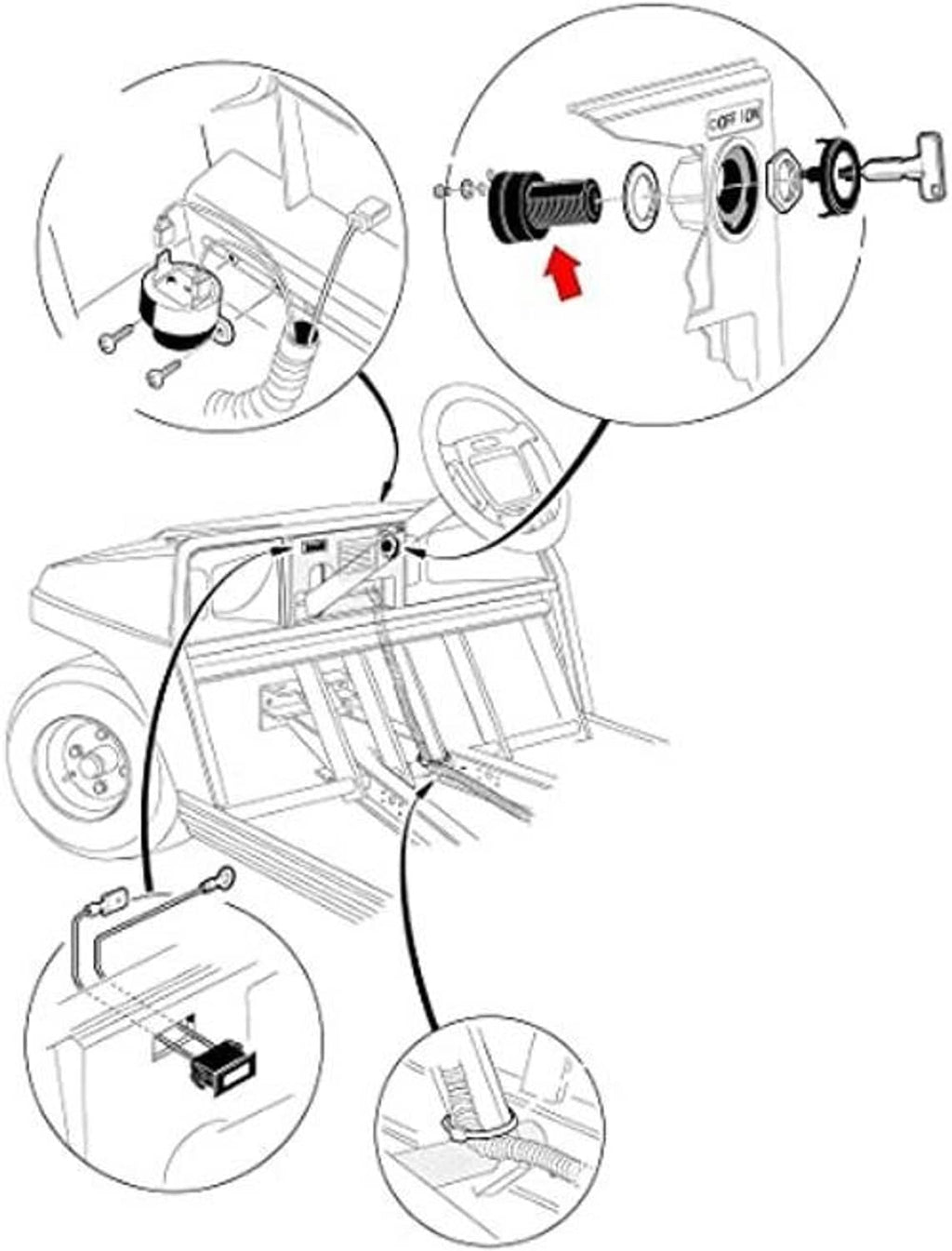 Ignition switch installation guide diagram showing key switch placement